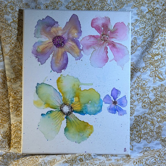 ORIGINAL- ns Floral Watercolor Canvas Art - Picture 1 of 6